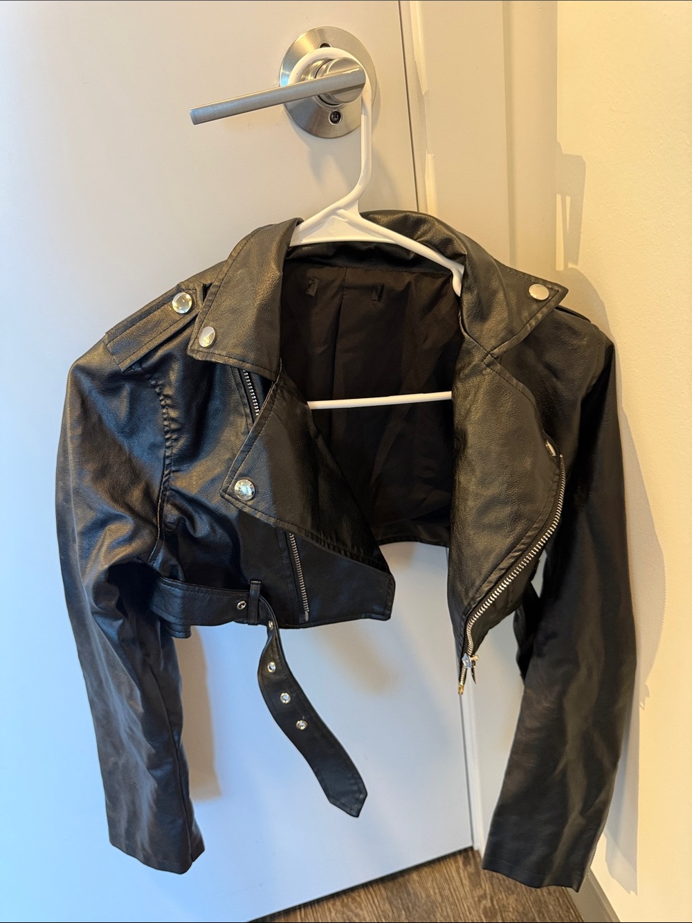 Black Cropped Moto Jacket - Women